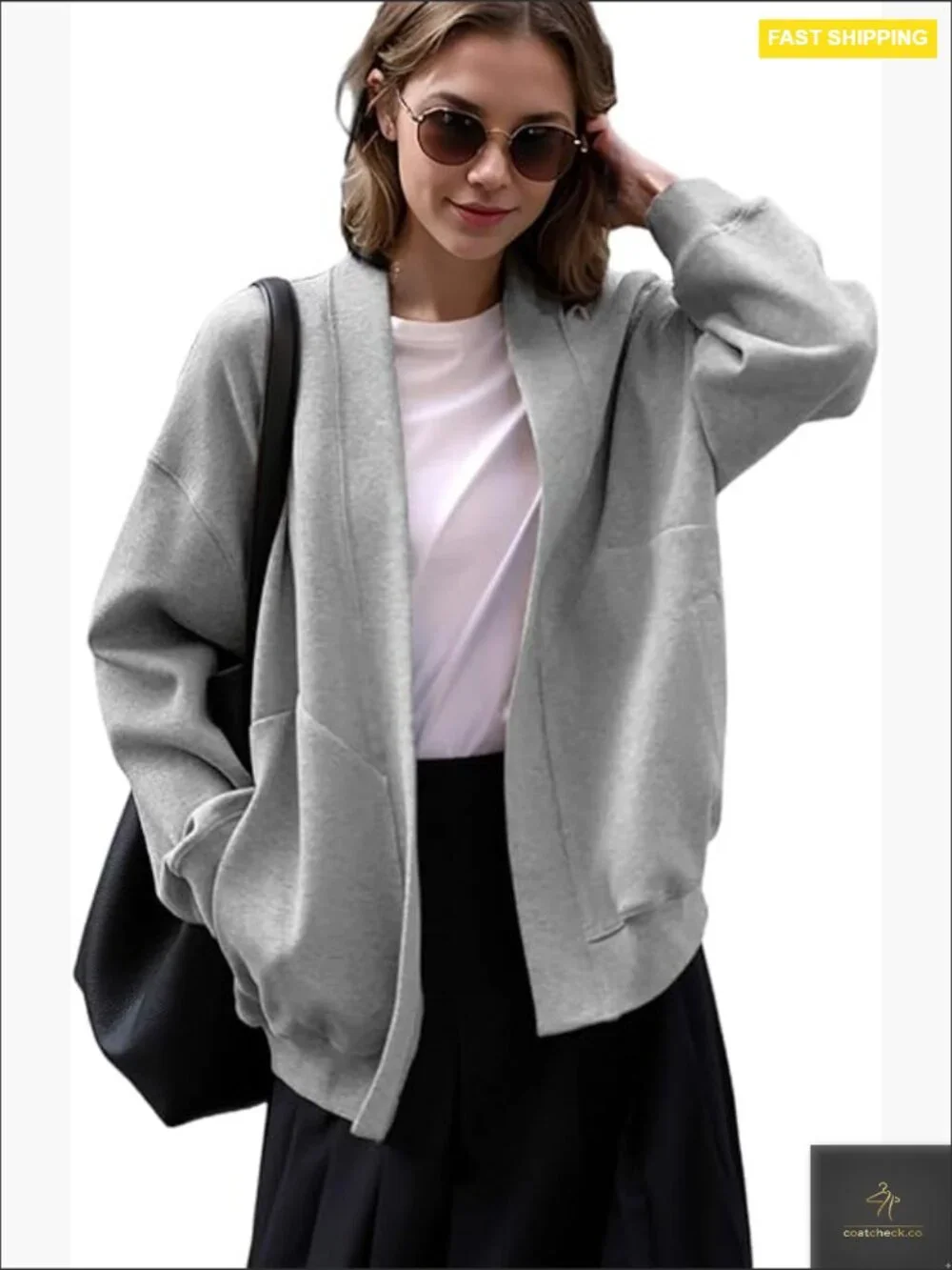 Cotton Blend Open Front Cardigan Oversized Long Cardigan Casual Pocket